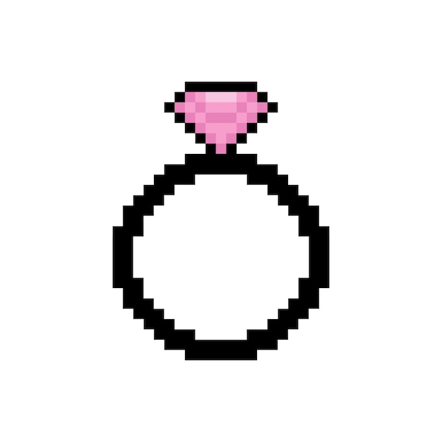 Icono de arte de píxeles de un anillo de diamantes que simboliza el amor y el compromiso Tema de Valentine39s
