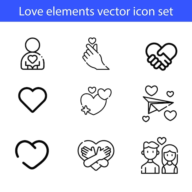 Icono de arte vectorial de elementos de amor establecido en fondo blanco