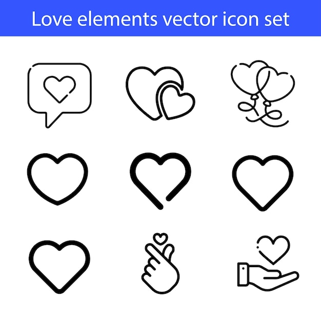 Icono de arte vectorial de elementos de amor establecido en fondo blanco