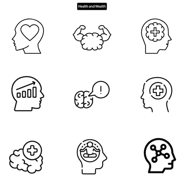 icono de arte vectorial de salud mental establecido en fondo blanco