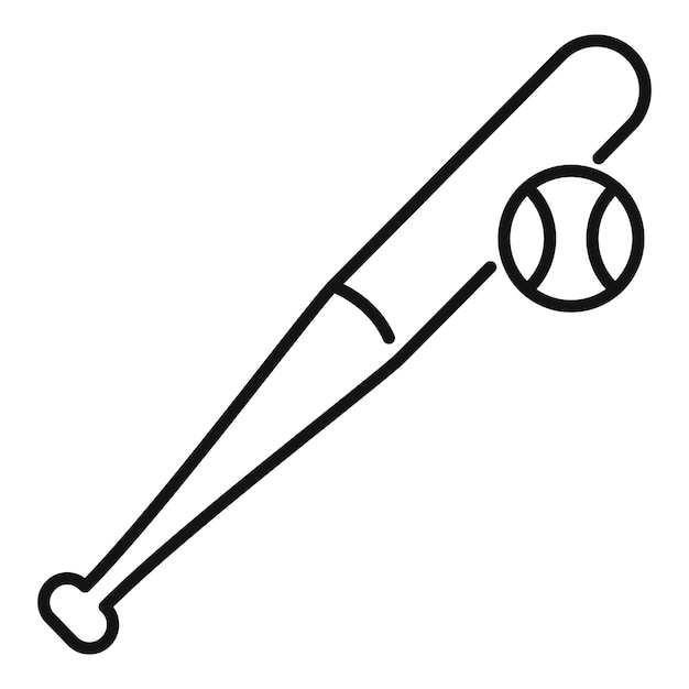 Icono artístico de bate de béisbol de madera que golpea la línea de la pelota