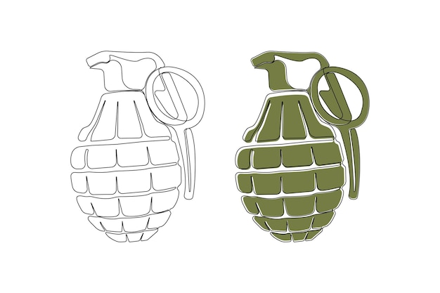 Ícono artístico de la línea de la granada de mano en estilo doodle Vector de contorno continuo de granada militar