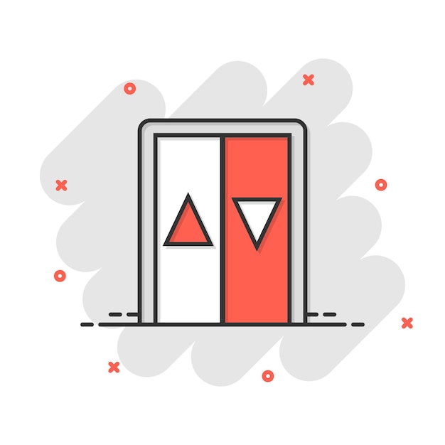 Icono de ascensor en estilo cómico Ilustración vectorial de dibujos animados de ascensor sobre un fondo blanco aislado Concepto de negocio de transporte de pasajeros