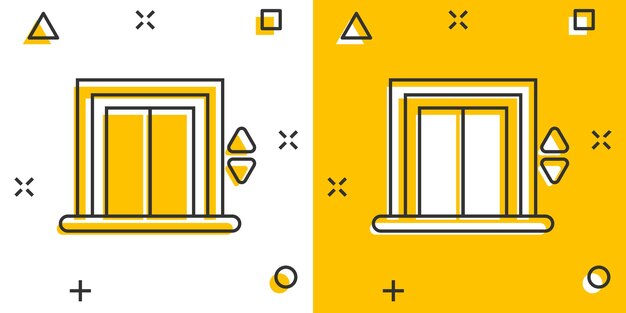 Icono de ascensor en estilo cómico Ilustración vectorial de dibujos animados de ascensor sobre un fondo blanco aislado Concepto de negocio de transporte de pasajeros