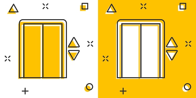 Icono de ascensor en estilo cómico Ilustración vectorial de dibujos animados de ascensor sobre un fondo blanco aislado Concepto de negocio de transporte de pasajeros