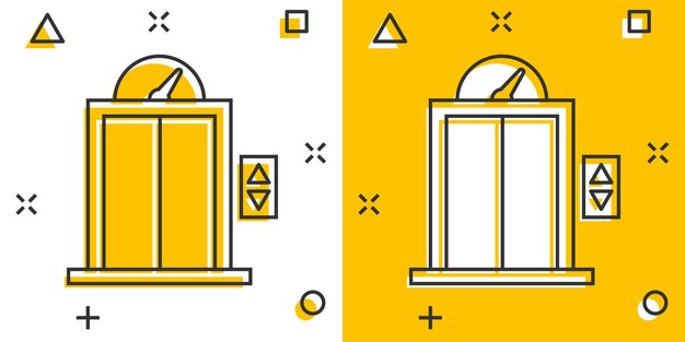 Icono de ascensor en estilo cómico Ilustración vectorial de dibujos animados de ascensor sobre un fondo blanco aislado Concepto de negocio de transporte de pasajeros