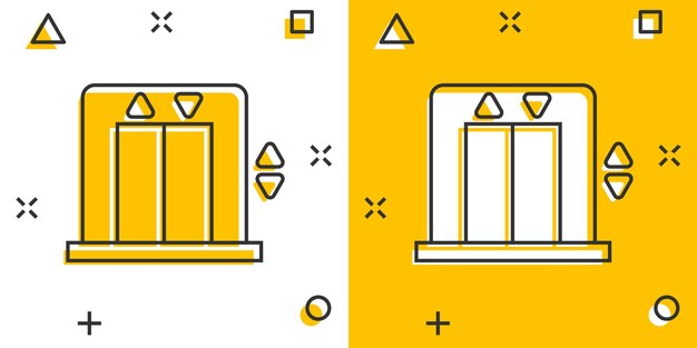 Icono de ascensor en estilo cómico Ilustración vectorial de dibujos animados de ascensor sobre un fondo blanco aislado Concepto de negocio de transporte de pasajeros