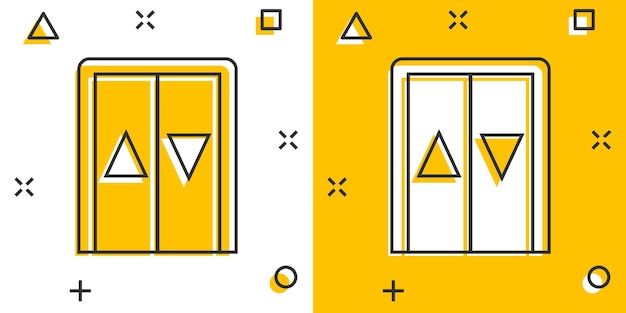 Icono de ascensor en estilo cómico Ilustración vectorial de dibujos animados de ascensor sobre un fondo blanco aislado Concepto de negocio de transporte de pasajeros