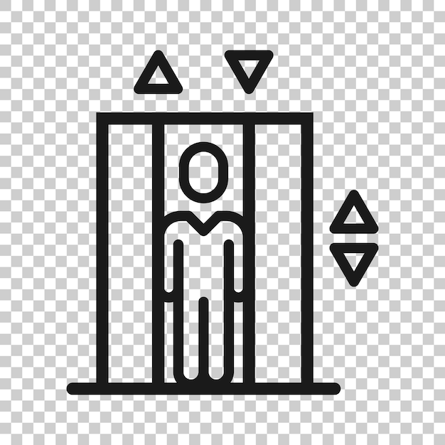 Icono de ascensor en estilo plano Ilustración vectorial de ascensor en fondo blanco aislado Concepto de negocio de transporte de pasajeros