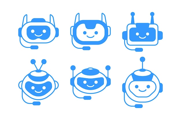 Icono de asistente robótico con diseño de icono de robot de chat de signo de auriculares