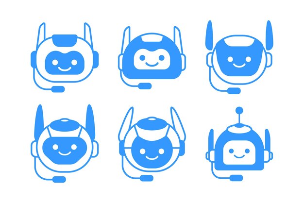 Icono de asistente robótico con diseño de icono de robot de chat de signo de auriculares