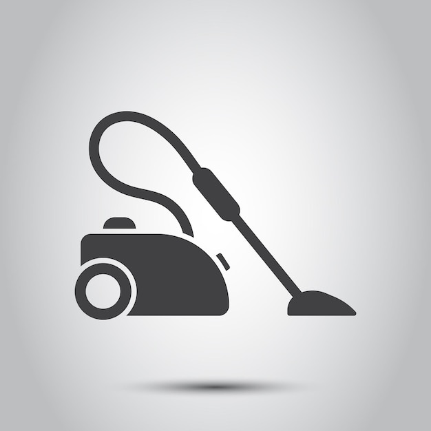 Icono de aspiradora en estilo plano Equipo para limpieza de la casa Ilustración vectorial en fondo aislado Sello de máquina limpia Concepto de negocio