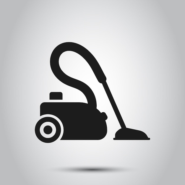 Icono de aspiradora en estilo plano Equipo para limpieza de la casa Ilustración vectorial en fondo aislado Sello de máquina limpia Concepto de negocio