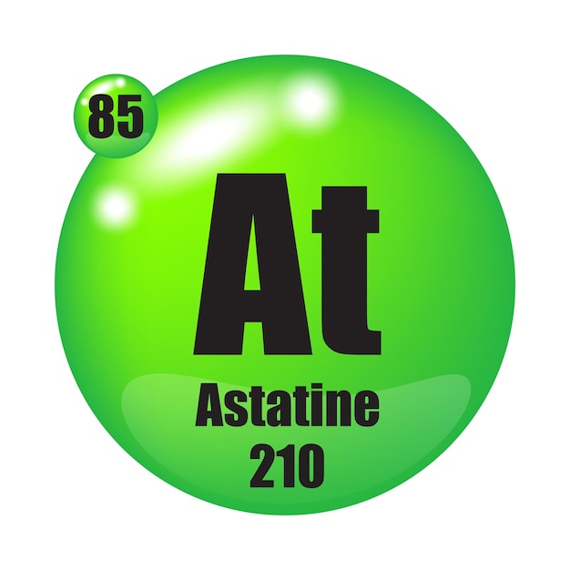 Icono de astatino En el elemento químico Número atómico 85 Masa 210 Esfera verde