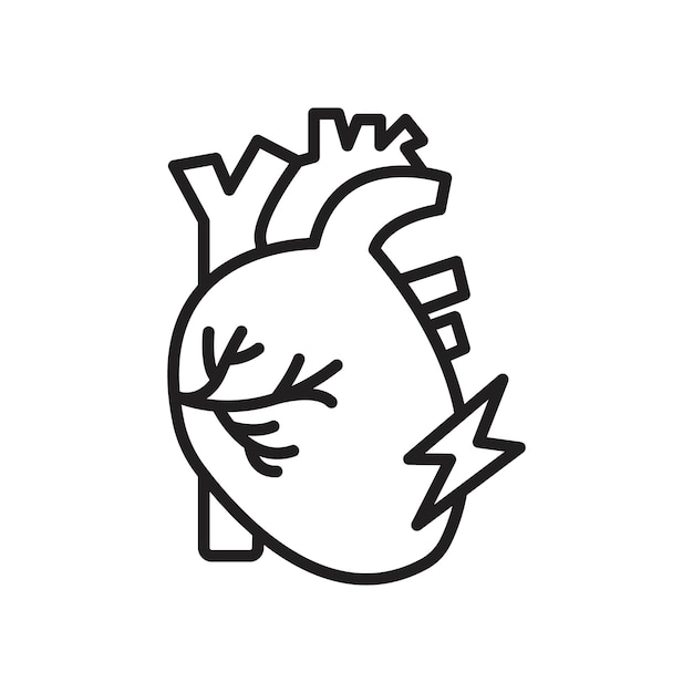 Ícono de ataque al corazón Ilustración de línea delgada plana vectorial
