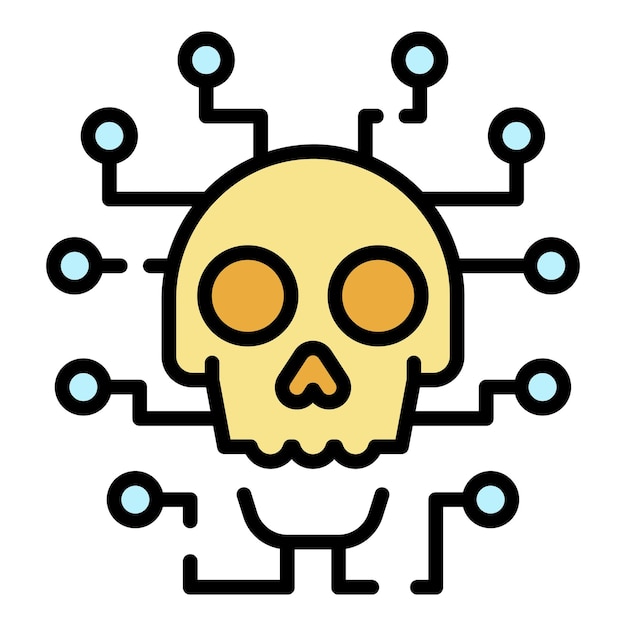 Icono de ataque de hacker cibernético Contorno de icono de vector de ataque de hacker cibernético color plano aislado