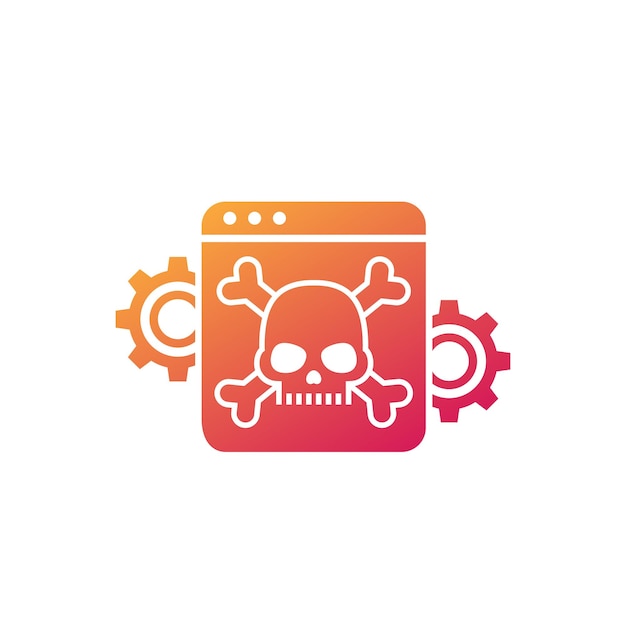 Icono de ataque de malware de virus informático con vector de cráneo