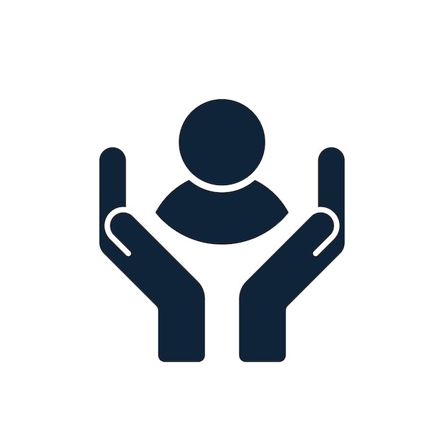 Icono de atención al cliente Manos con el cliente dentro