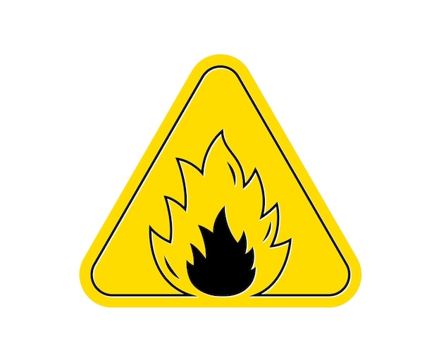 Icono de atención de fuego amarillo Triángulo aislado signo de atención inflamable Icono de advertencia de alerta de llama Icono amarillo consciente de fuego Símbolo de advertencia peligroso inflamable Botón de triángulo de llama de atención Vector