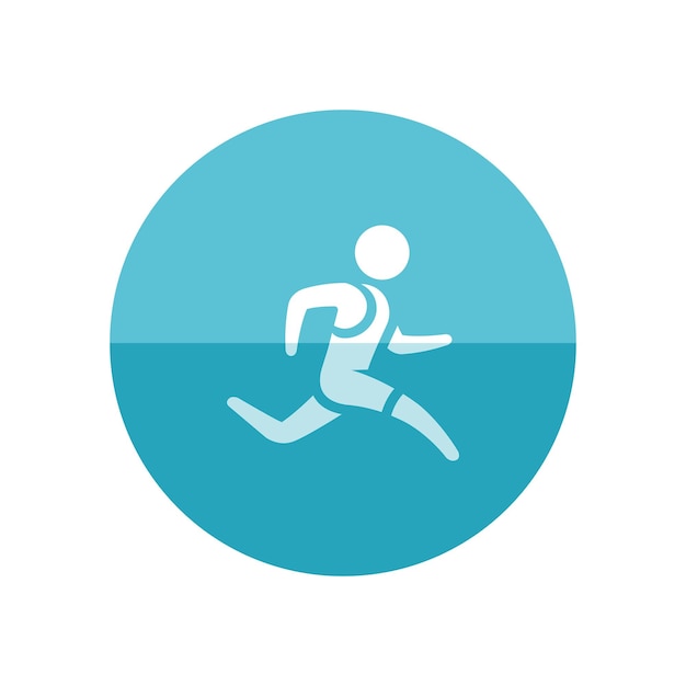El ícono del atleta que corre en el estilo de círculo de color plano es el deporte de la competencia de triatlón de maratón