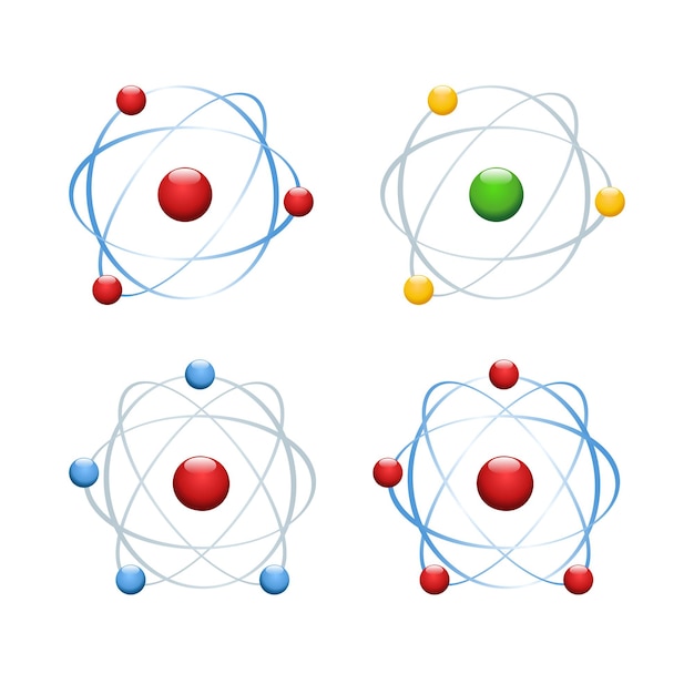 Vector icono de átomo aislado en el fondo. signo de química molecular plano simple moderno. concepto de internet. símbolo de nano vector de moda para el diseño de sitios web, botón web, aplicación móvil. ilustración del logotipo