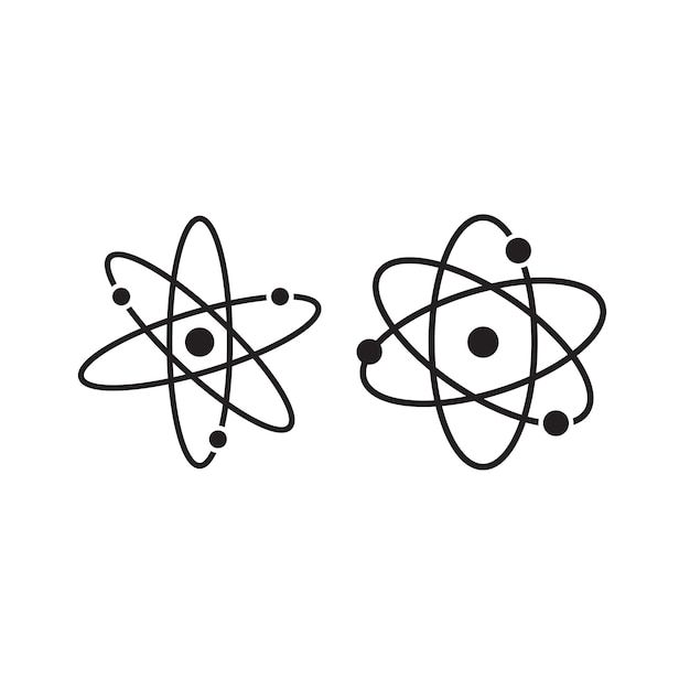 Icono del átomo en un diseño plano de moda