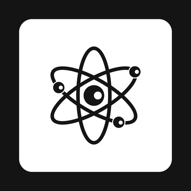 Ícono de átomo con electrones en estilo simple en una ilustración vectorial de fondo blanco
