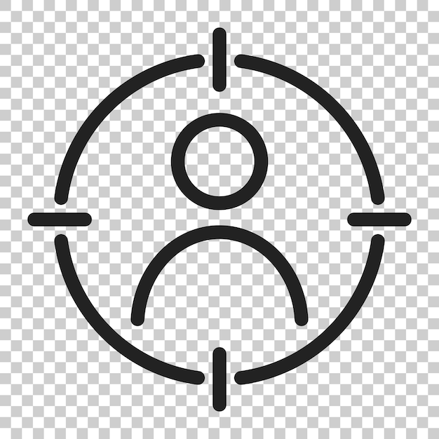 Icono de la audiencia objetivo en estilo plano Ilustración de la estrategia de mercadotecnia de objetivo en un fondo transparente aislado Concepto de negocio dirigido a las personas