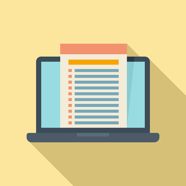 Icono de auditoría de computadora portátil Ilustración plana del icono de vector de auditoría de computadora portátil para diseño web