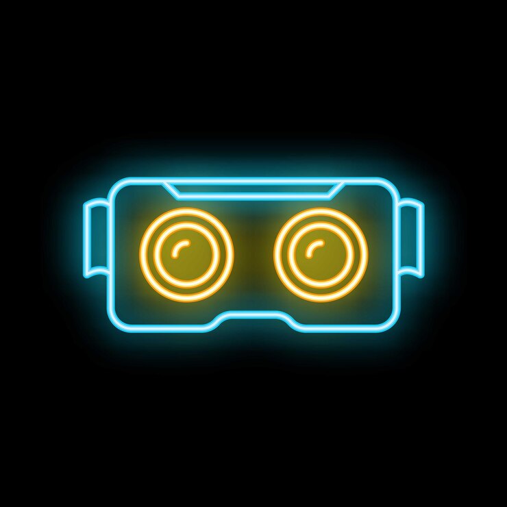 Vector el icono del auricular de realidad virtual de línea de neón brillante aislado en la ilustración vectorial de fondo negro