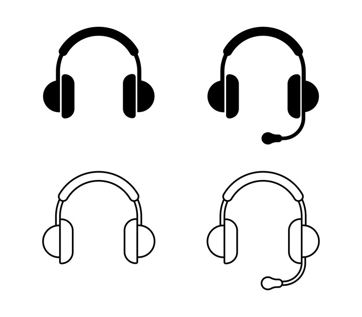 icono de auriculares conjunto de auriculas simples iconos de servicio al cliente soporte al cliente elemento de diseño