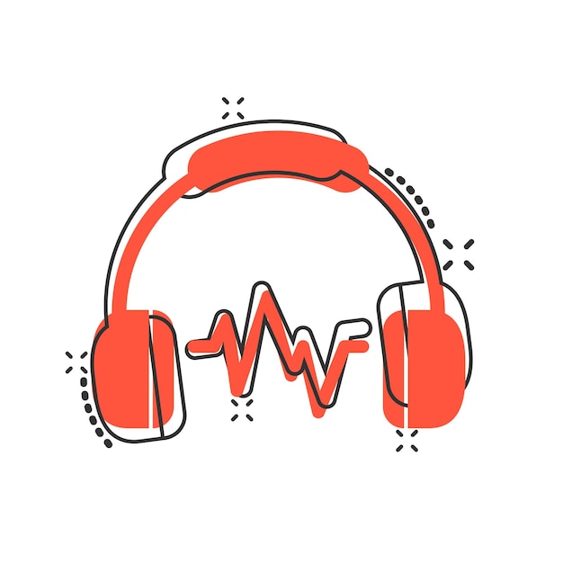 Icono de auriculares en estilo cómico Auriculares vector ilustración de dibujos animados pictograma Efecto de salpicadura de concepto de negocio de gadget de audio