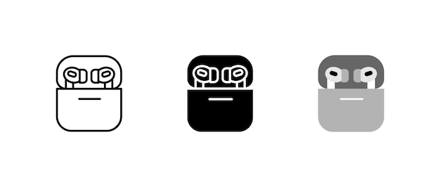 Ícono de auriculares inalámbricos signo de auriculas Bluetooth dispositivo de audio con símbolo de caja de carga sonido moderno