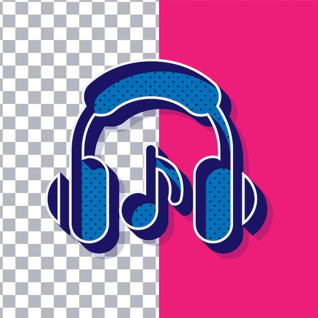 Icono de auriculares de punto azul retro 3D en un fondo rosado ajustable