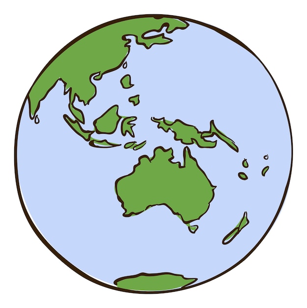 icono de Australia. Continente en el mapa del planeta global redondo aislado sobre fondo blanco