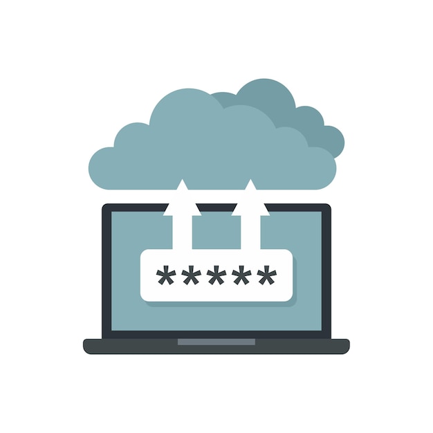 Icono de autenticación de nube de computadora portátil Ilustración plana del icono de vector de autenticación de nube de computadora portátil aislado sobre fondo blanco