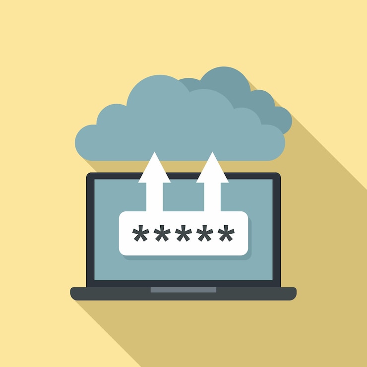 Vector icono de autenticación de nube de computadora portátil ilustración plana del icono de vector de autenticación de nube de computadora portátil para diseño web