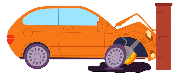 Vector icono de auto roto accidente de coche con un poste de la calle