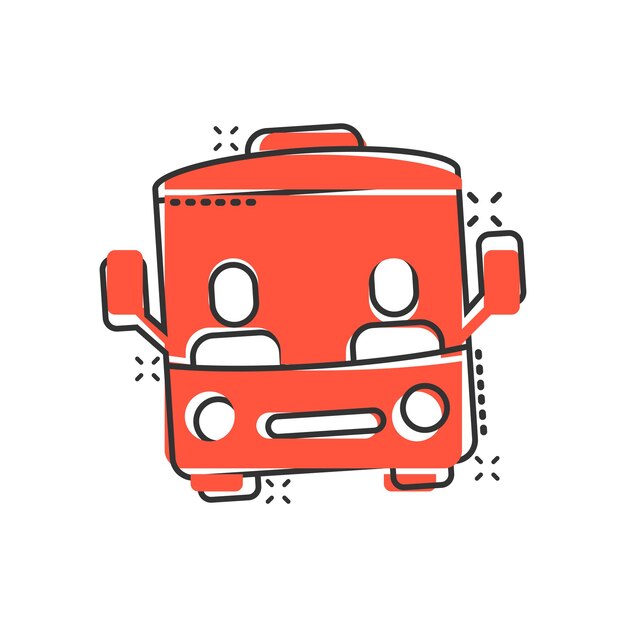 Icono de autobús en estilo cómico Ilustración vectorial de dibujos animados de entrenador en fondo blanco aislado Concepto de negocio de efecto de salpicaduras de vehículos de autobús