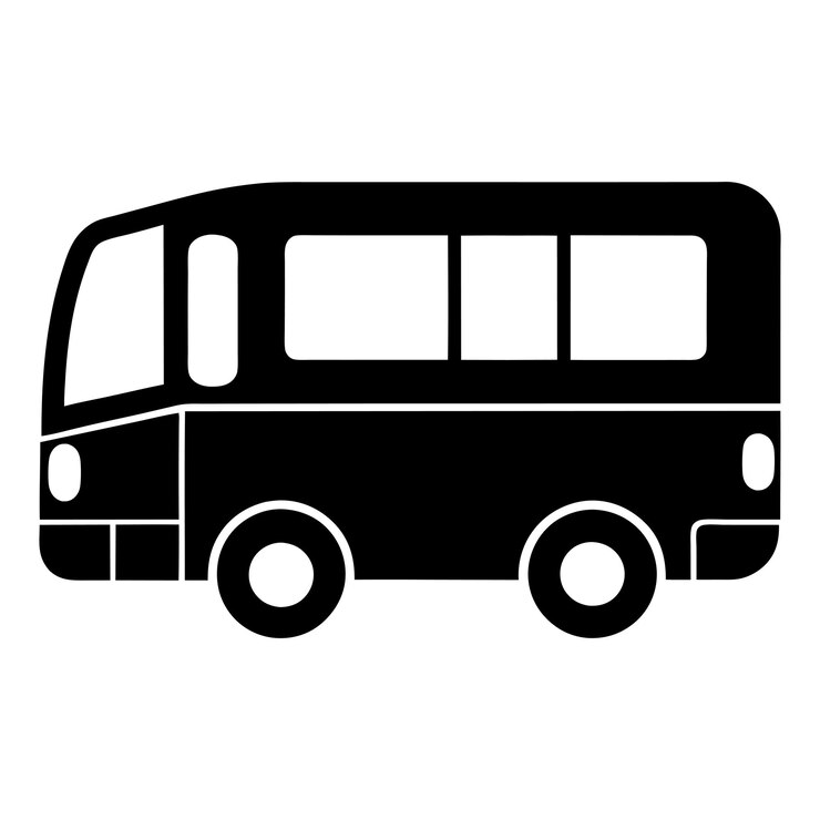 Icono de autobús negro en fondo blanco de la vista del sitio