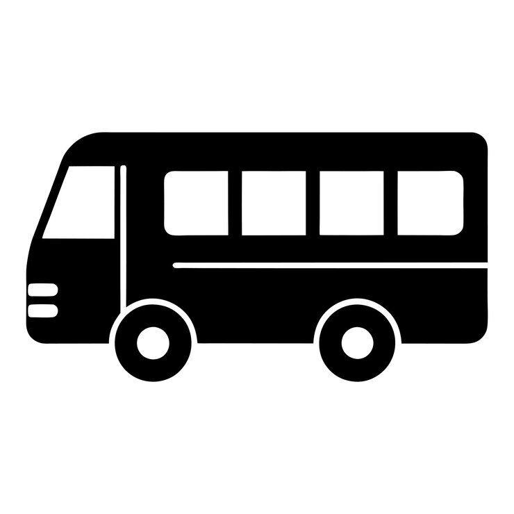Icono de autobús negro en fondo blanco de la vista del sitio
