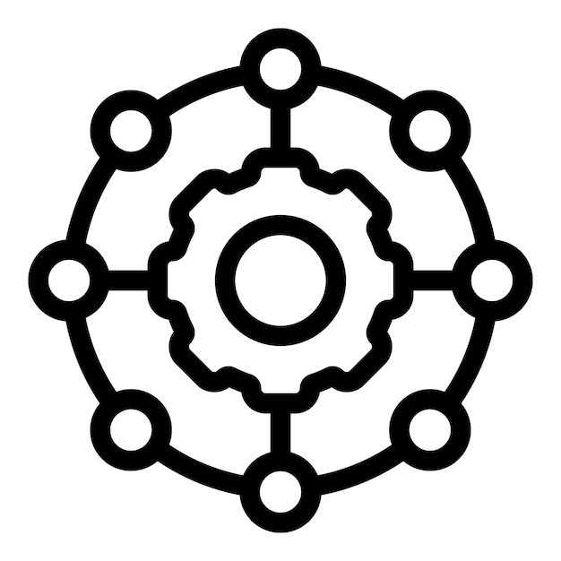 Icono de automatización de red que muestra un engranaje central conectado a múltiples nodos