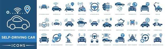 Icono de automóvil de conducción autónoma Vehículo autónomo Automóvil sin conductor Tecnología de conducción automática Vehículo robótico Autom