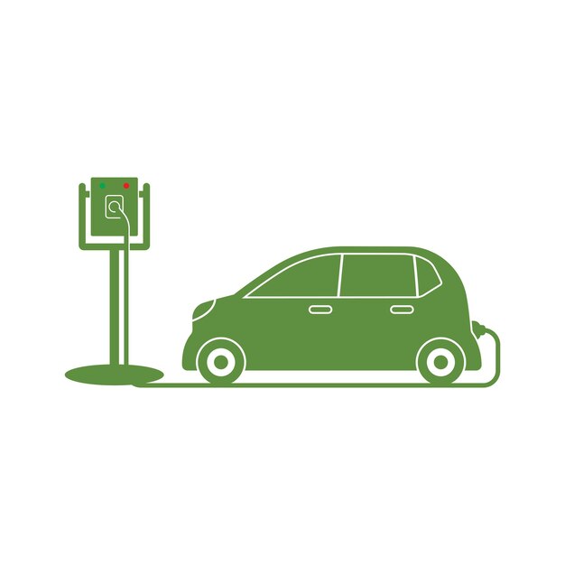 Icono del automóvil eléctrico y de la estación de carga eléctrica Ilustración vectorial