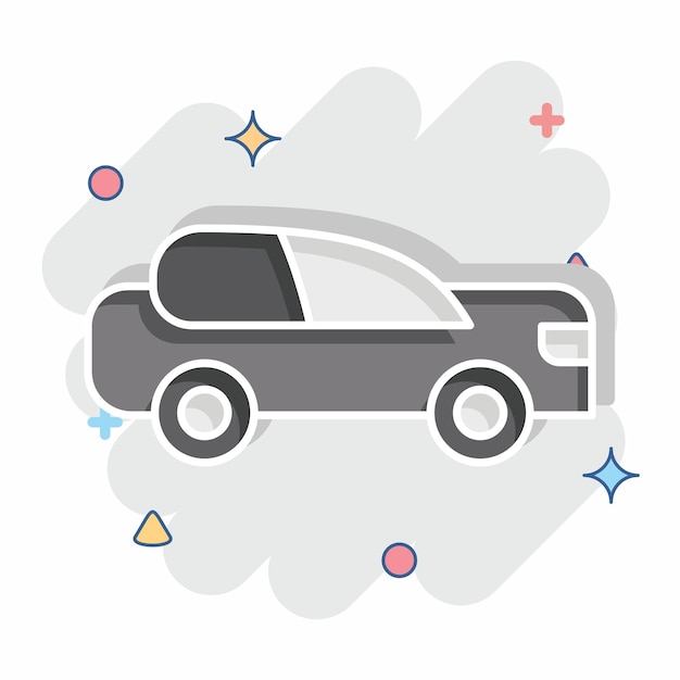Icono de automóvil relacionado con el diseño de estilo cómic del símbolo de estacionamiento editable