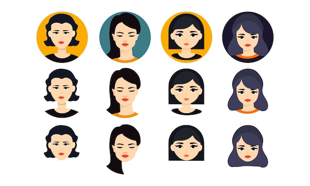 Icono de avatar femenino establecido para la identidad de su cuenta en la ilustración del sitio web