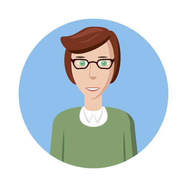 Icono de avatar de hombre en estilo de dibujos animados aislado sobre fondo blanco Hombre blanco con imagen de perfil de avatar de gafas