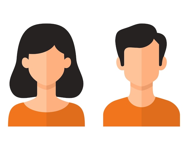 Icono de avatar de hombre y mujer Siluetas de rostros masculinos y femeninos que sirven como avatares o perfiles desconocidos