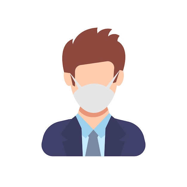 Icono de Avatar con mascarilla protectora. Hombre de estilo plano con máscara médica. Ilustración vectorial