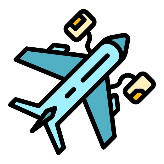 Icono de avión de aeropuerto Contorno de avión de aeropuerto Icono vectorial de color plano aislado
